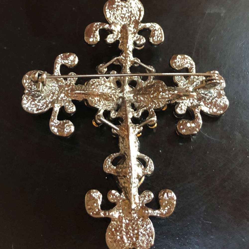 Vtge Pink & Lilac Rhinestone Cross Brooch - Picture 6 of 6